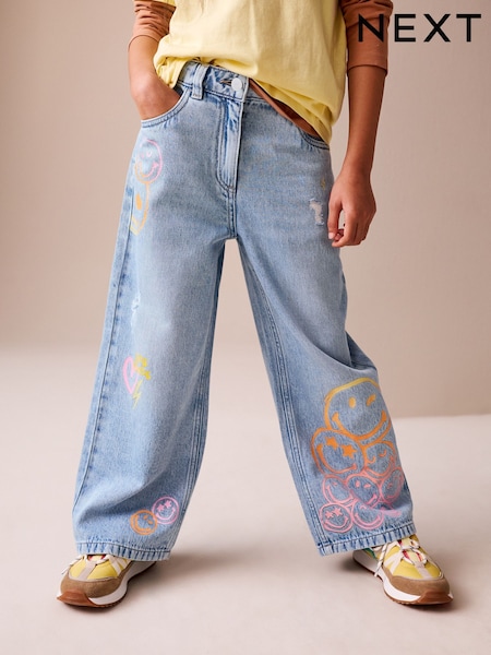 أزرق متوسط - SmileyWorld® Print Wide Leg Jeans (3-16yrs) (W56296) | ‏140 ر.ق. - ‏166 ر.ق.