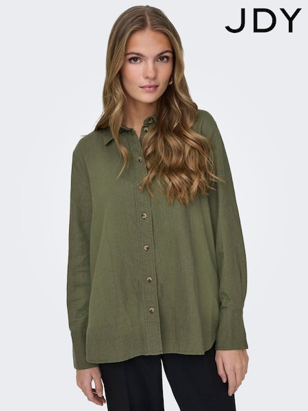 JDY Green Linen Blend Loose Shirt (W56318) | ₪161