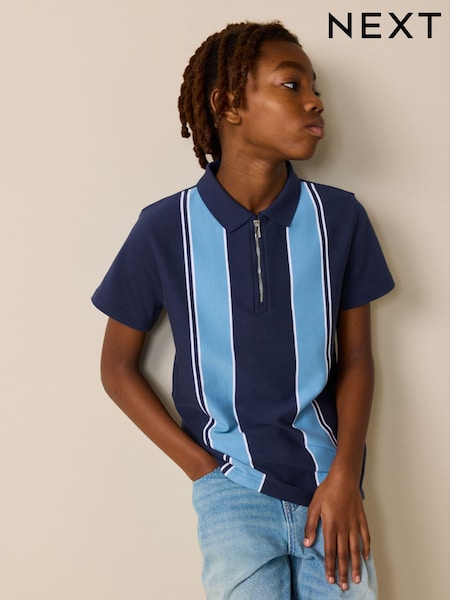 أزرق داكن أزرق - Vertical Colourblock Zip Neck Polo Shirt (3-16yrs) (W56339) | ‏61 د.إ.‏ - ‏ 86‏ د.إ.