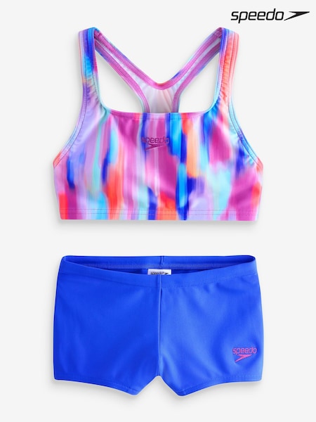 Speedo Blue/Pink Girls Printed Boyleg Bikini (W56351) | €44