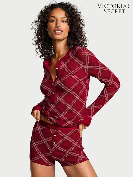 Victoria's Secret Red Lacquer Christmas Tartan Thermal Short Pyjamas Set (W56447) | €59