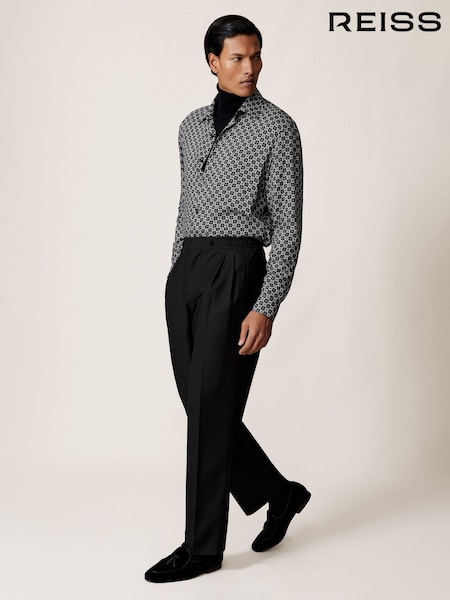 Reiss Black Nix Medallion-Print Long-Sleeve Shirt (W56452) | €170