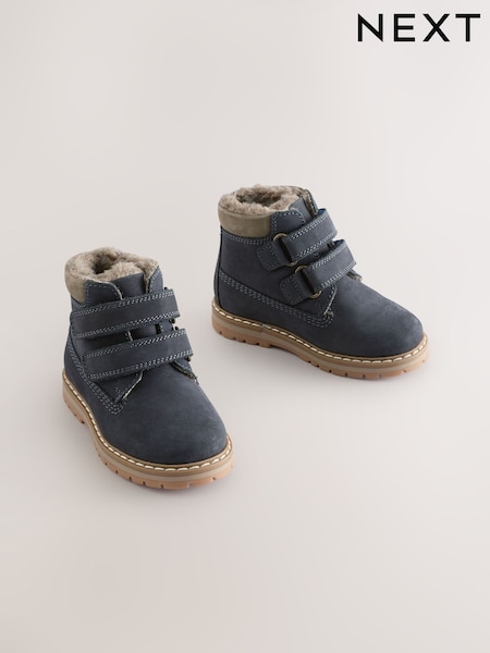 Blue Navy Wide Fit (G) Leather Thermal Thinsulate™ Lined Touch Fastening Work Boots (W56457) | €48 - €57