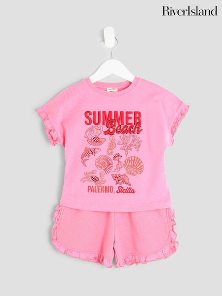 River Island Pink Shell T-Shirt Runner Set (W56462) | AED93