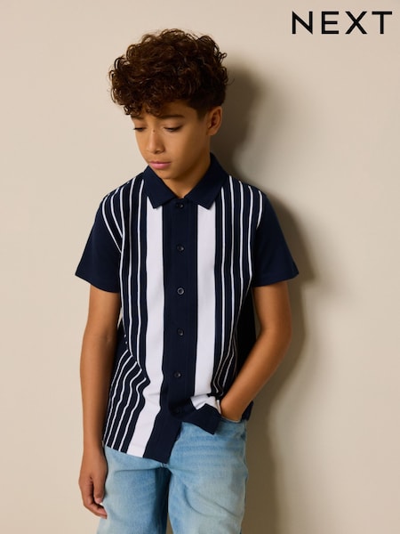 Azul marino/blanco - Vertical Stripe Short Sleeve Jersey Shirt (3-16yrs) (W56470) | 21,300 ARS - 30,200 AÑOS