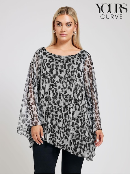 Yours Curve Grey Long Sleeve Asymmetric Hem Blouse (W56527) | €52