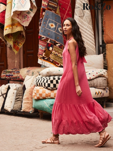 Ro&Zo Pink Petite Broderie Hem Cheesecloth Midi 100% Cotton Dress (W56637) | 7,150 UAH