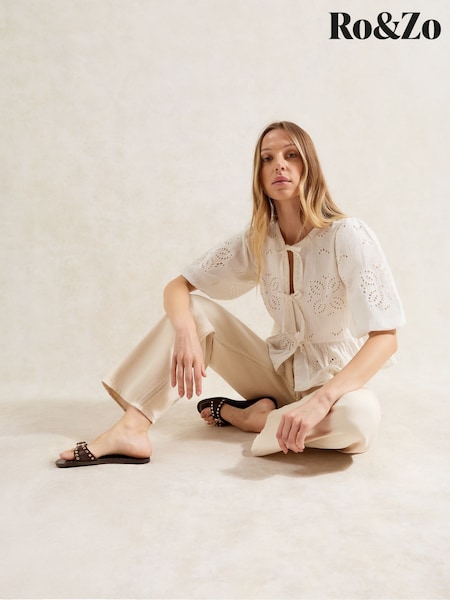 Ro&Zo White Broderie Tie Front Blouse (W56653) | 5,347 UAH
