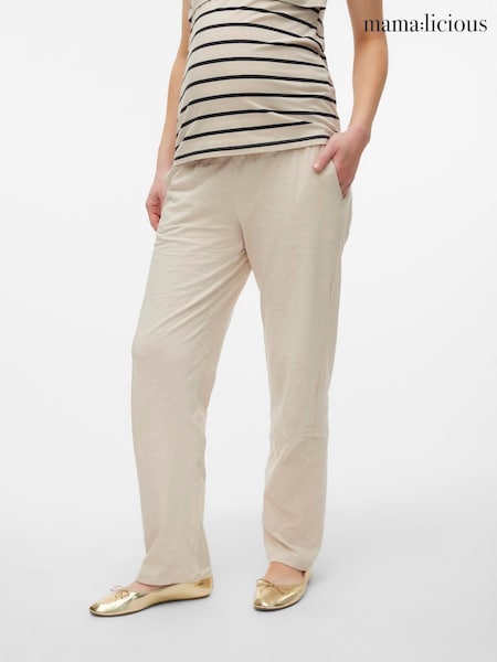 לבן - Mamalicious Maternity Jersey Lightweight Casual 100% Organic Cotton Trousers (W56701) | ‏131‏₪