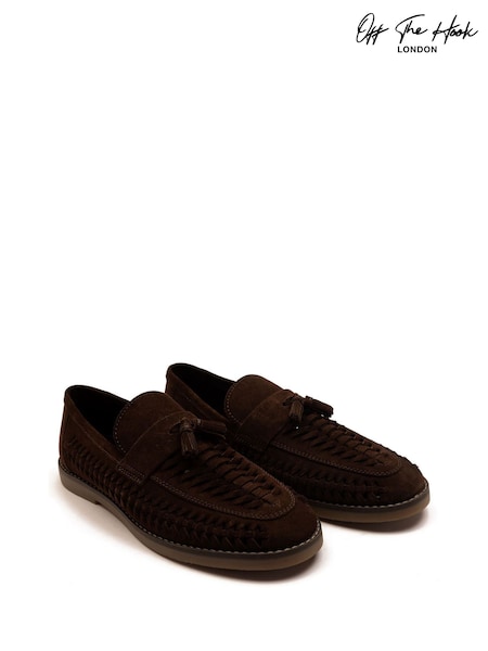 Off The Hook Tiger Tassel Suede Leather Slip-On Loafers with Woven Detail (W56704) | 55 €