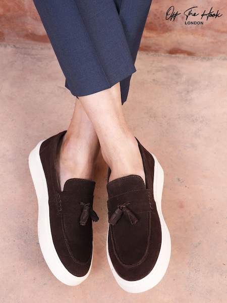 Off The Hook Brown Rory Suede Tassel Loafers with Flat Sole (W56712) | €55