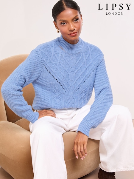 أزرق - Lipsy Cable Knit With Wool Crew Neck Long Sleeve Jumper (W56717) | ‏234 ر.ق.