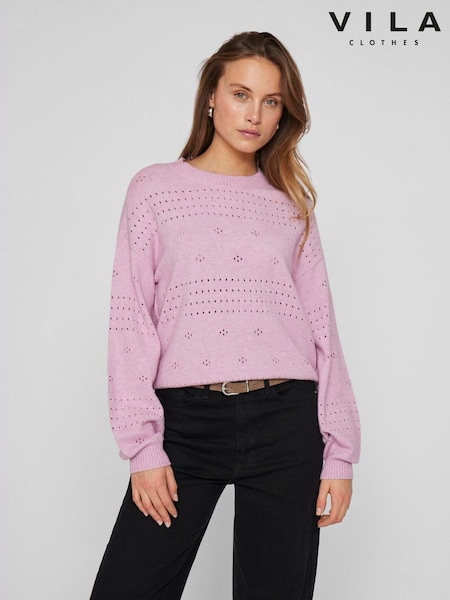 VILA Purple Long Sleeved Crochet Detail Knit Jumper (W56731) | $63