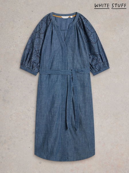 White Stuff Blue 100% Organic Cotton Finley Chambray Dress (W56883) | AZN 301