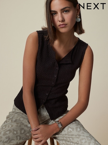 Chocolate marrom - Textured Button Through Waistcoat (W56892) | R$ 210