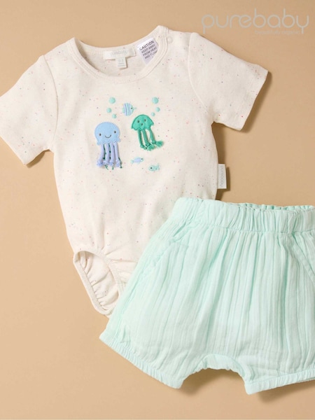 Purebaby Green 100% Cotton Jelly Fish T-Shirt And Shorts Set (W56903) | €40