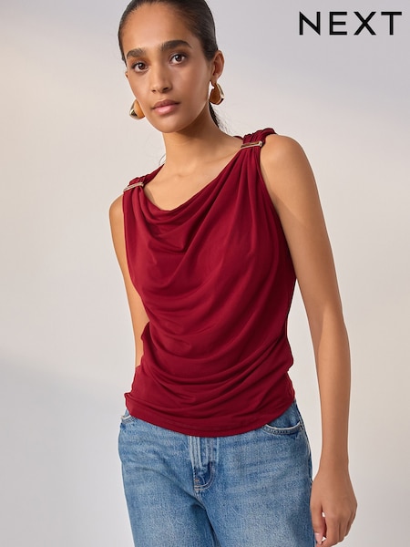 Burgundy Sleeveless Hardware Drape Top (W57005) | R$ 245