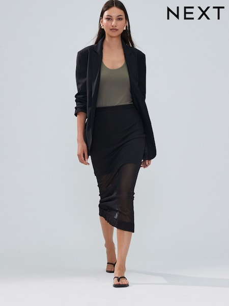 Preto - Mesh Midi Pencil Skirt (W57016) | R$ 210
