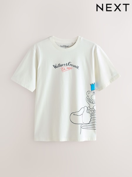 Cream White Wallace and Gromit Regular Fit Christmas Graphic Print T-Shirt (W57111) | AED96