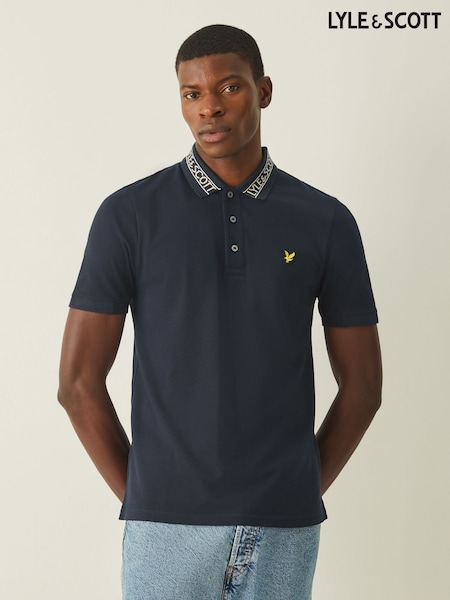 Lyle & Scott Blue Logo Ribbed Polo Shirt (W57141) | €80