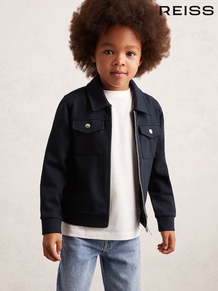 Reiss Navy Blue Medina Interlock Zip Through Overshirt (W57159) | €70