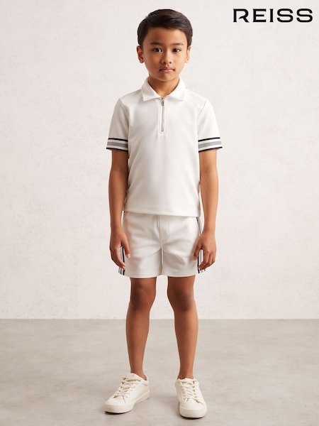 Reiss White Wills Textured Half Zip Polo Shirt (W57162) | €40