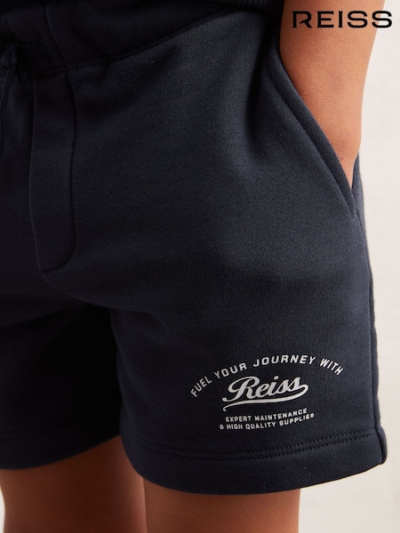 Reiss Washed Blue Moor Cotton Blend Motor Cars Sweat Shorts (W57165) | €45