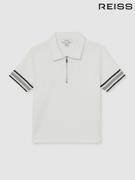 Reiss White Wills Textured Half Zip Polo Shirt (W57170) | €50