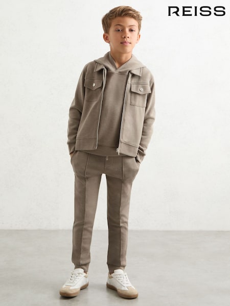 Reiss Taupe Brown Medina Interlock Zip Through Overshirt (W57172) | €65