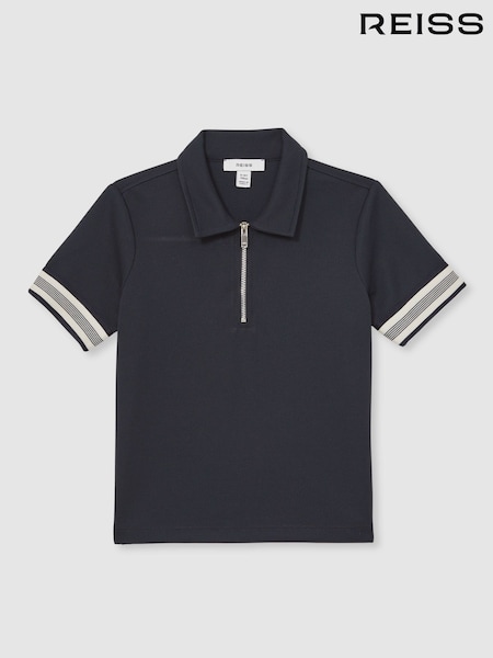 Reiss Navy Blue Wills Textured Half Zip Polo Shirt (W57177) | €50