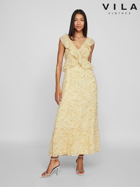 VILA Yellow Sleeveless Ruffle Maxi Dress (W57211) | €82