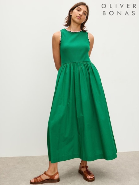 Oliver Bonas Green Crochet Trim Midi Dress (W57265) | €106