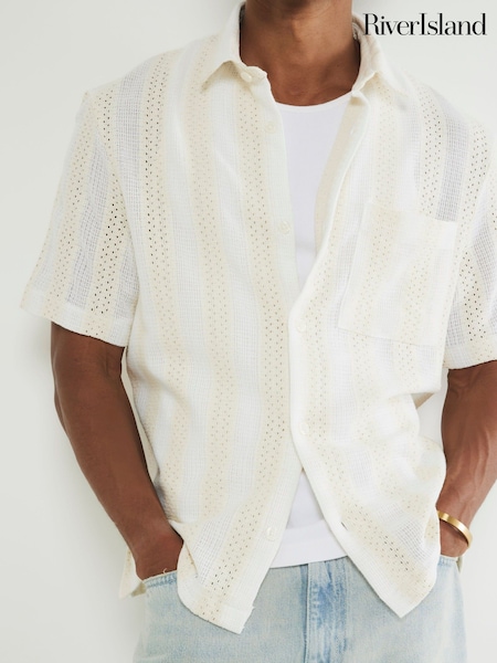 River Island Cream Stripe Crochet Shirt (W57278) | R$ 355