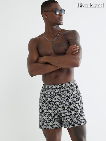 River Island Black Multi Colour Geo Print Swim Shorts (W57294) | 1,442 UAH