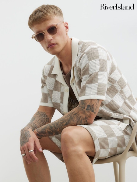 River Island Brown Checkerboard 100% Cotton Shirt (W57298) | €59