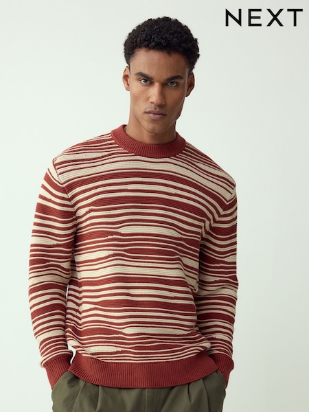 Vermelho ferrugem - Regular Fit Wave Stripe Design Crew Neck Jumper (W57455) | R$ 400