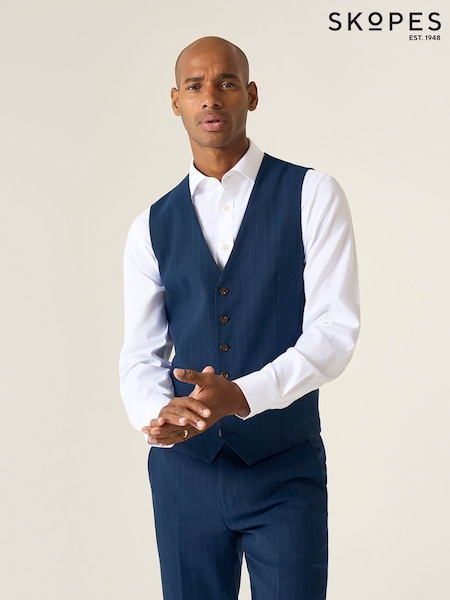 Skopes Blue Wright Tailored Fit Single Breasted Pinstripe Suit Waistcoat (W57577) | €73