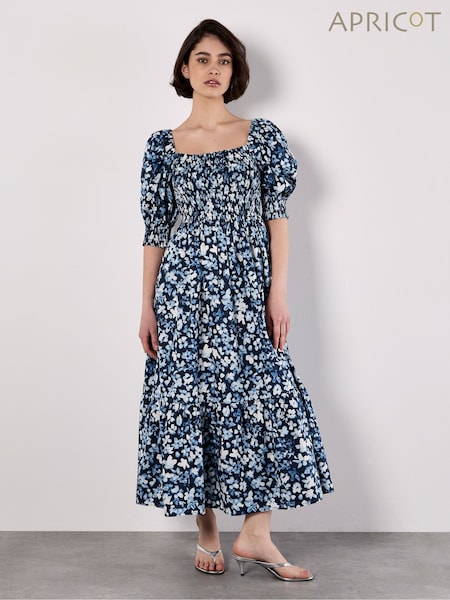 Apricot Blue Abstract Floral Print Milkmaid Dress (W57584) | €62