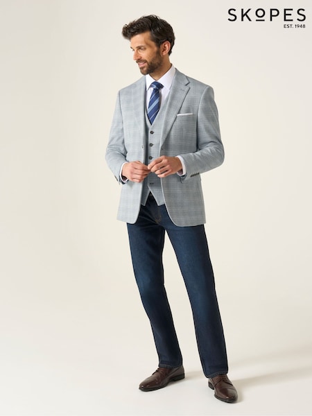 Skopes Blue Aspen Tailored Fit Single Breasted Puppytooth Check Waistcoat (W57597) | € 76