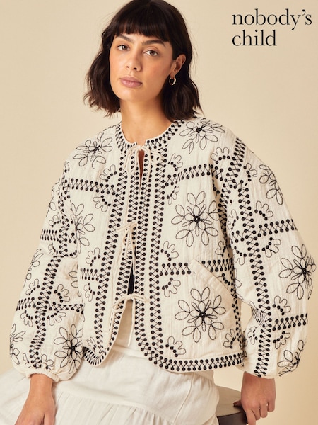 Nobodys Child Cream Layla Embroidered Quilted 100% Cotton Jacket (W57599) | €219