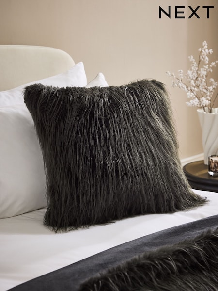 Charcoal Grey 50 x 50cm Feather Faux Fur Cushion (W57628) | AED83