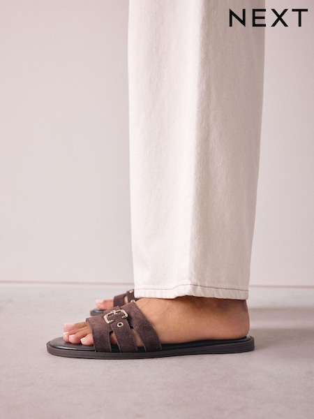 Chocolate Brown Suede Forever Comfort® Buckle Mule Sandals (W57663) | AED147