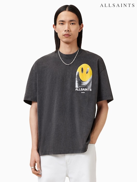 AllSaints Black 100% Organic Cotton Party Wave Crew T-Shirt (W57771) | €78