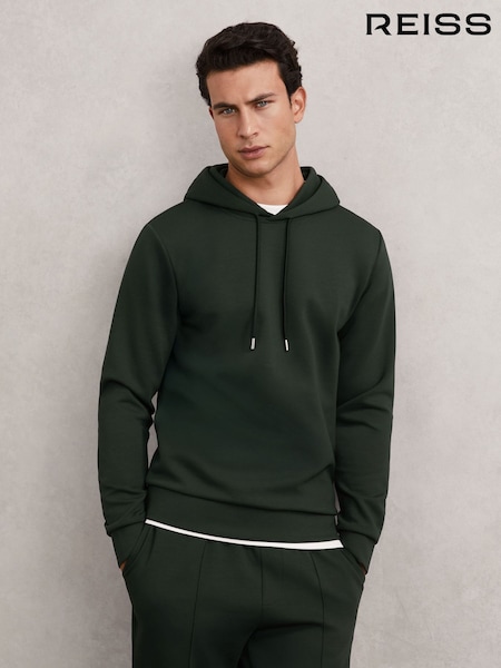 Reiss Dark Sage Green Fabien Interlock-Jersey Drawstring Hoodie (W57776) | €170