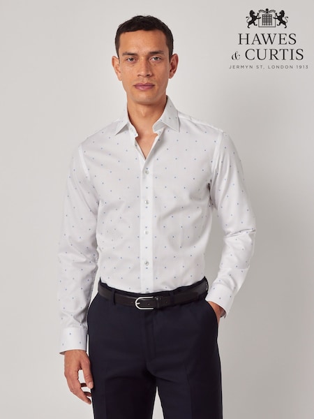 Hawes & Curtis Dobby Spot Slim 100% Cotton White Shirt (W57805) | AED402