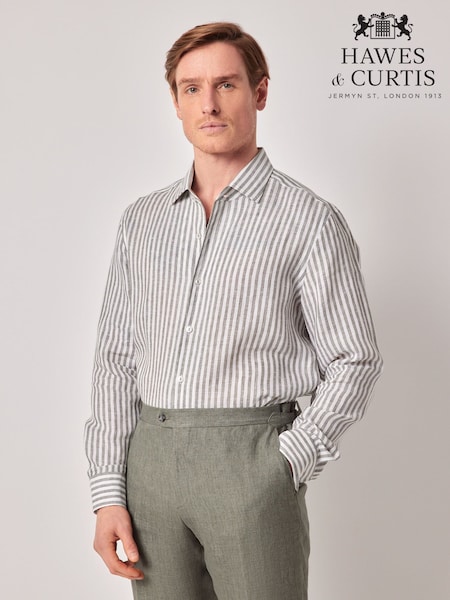 Hawes & Curtis Slim Stripe 100% Linen White Shirt (W57806) | AZN 188