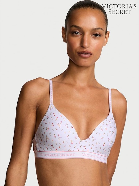 Victoria's Secret White Ditsy Lightly Lined Non Wired Cotton Logo Bra (W57886) | €46.50
