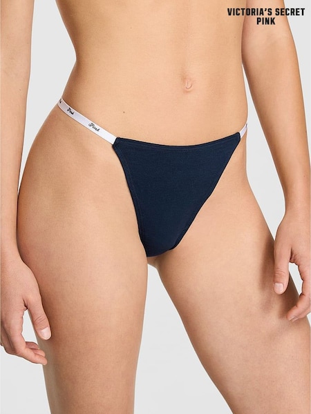 Victoria's Secret PINK Noir Navy Blue Thong Cotton Mini Logo Knickers (W57890) | €13
