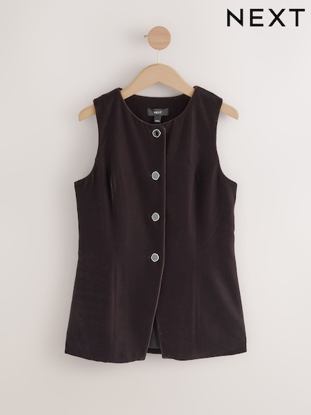 Chocolate Brown Matte Velvet Crew Neck Button Through Waistcoat (W57969) | €70.50