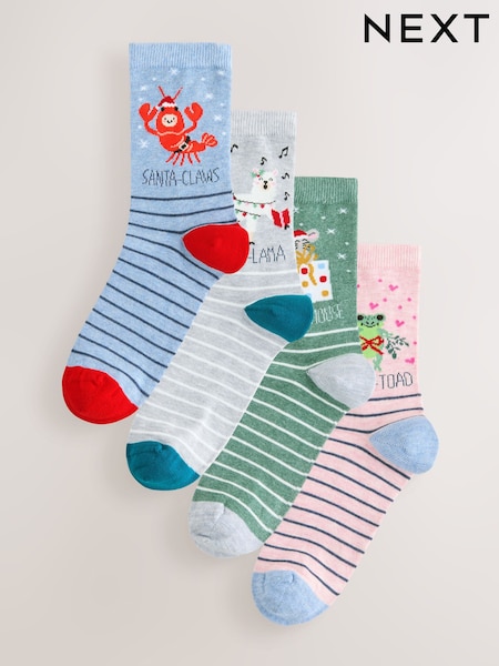 Christmas Character Slogan Ankle Socks 4 Pack (W57979) | €11